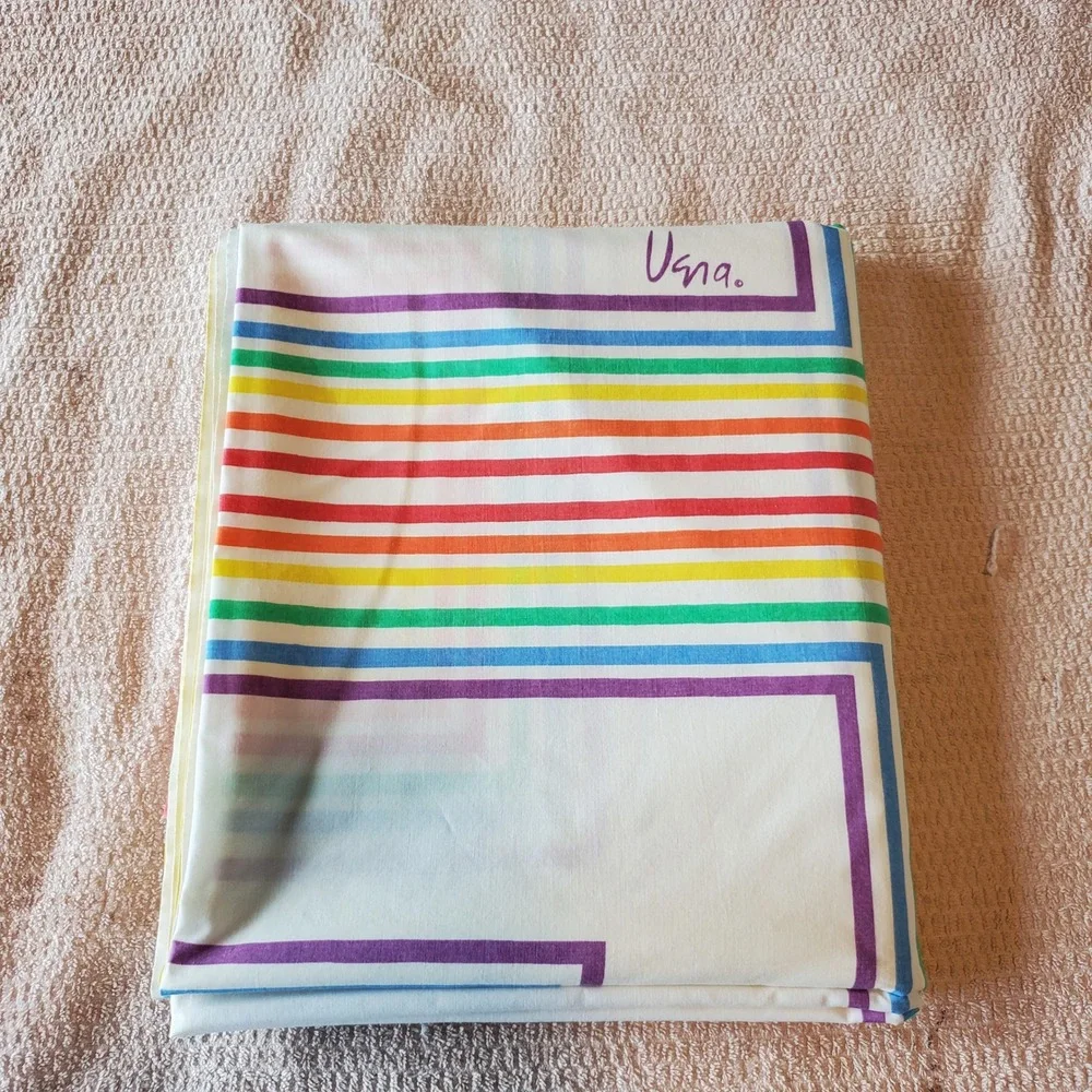 Vintage Vera Neumann Burlington Rainbow Geometric Flat Sheet 90x110 MCM Retro